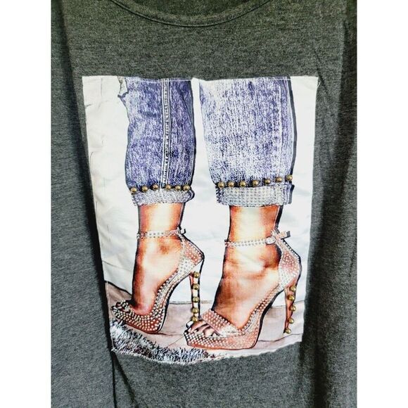 LOVE J 3X Women's Short Sleeve Top Sparkle High Heels & Jeans Gray SS Swing Top - Picture 3 of 8